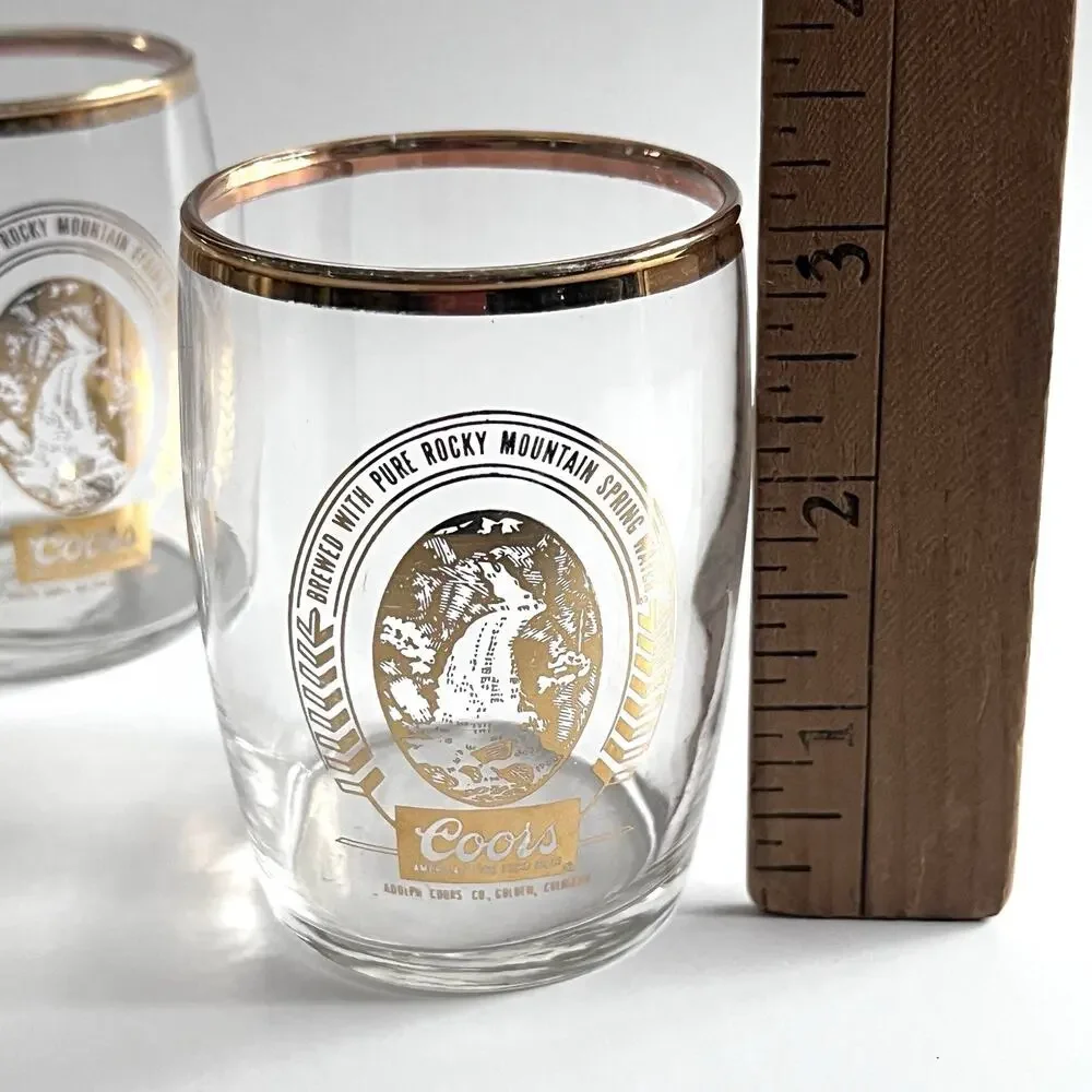 Set of 5 Coors Gold Rim Sampler Glasses Libbey Rocky Mountain Bar Brewery VTG